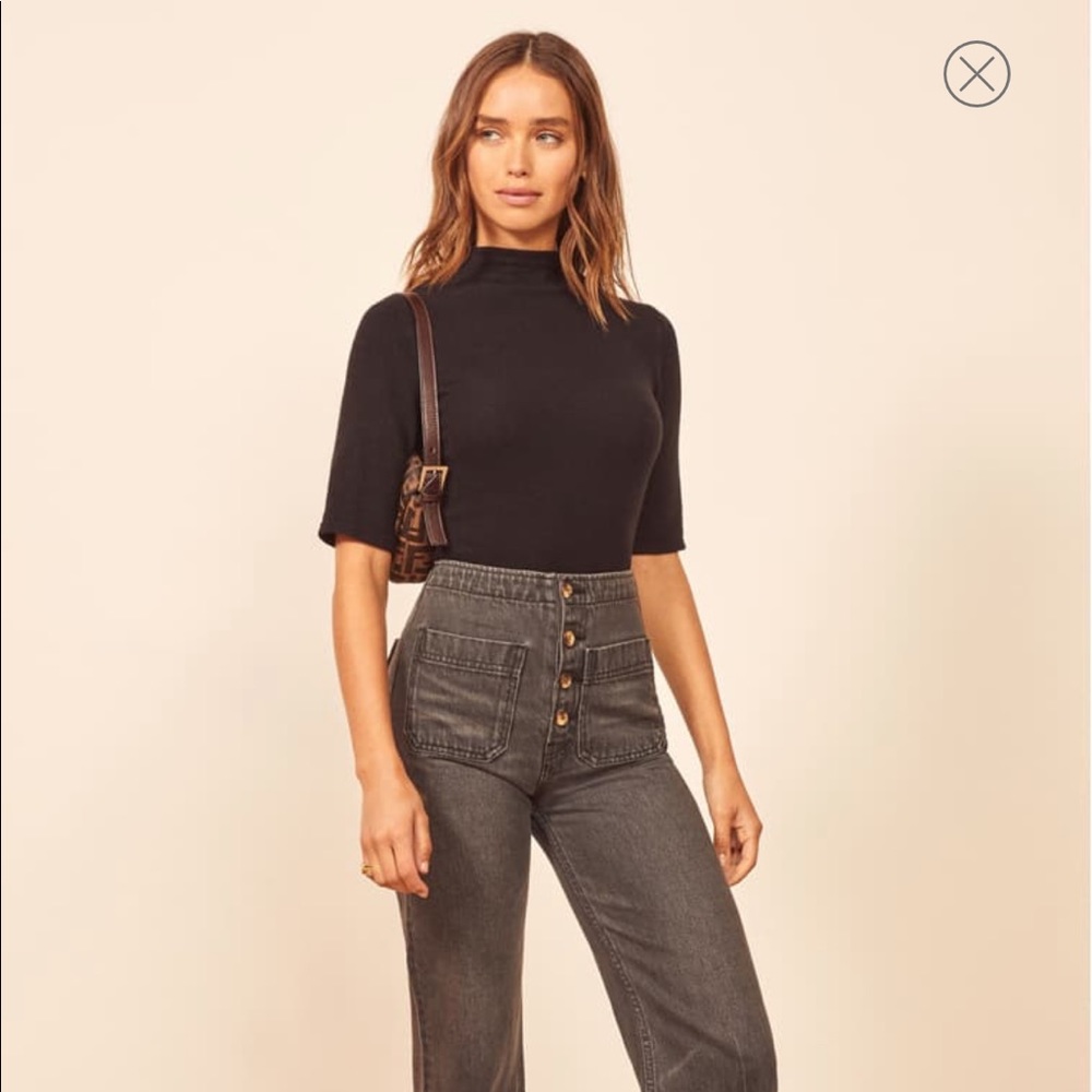 EUC Reformation Sebo Mock Neck Crop Top Black XS - Picture 4 of 16